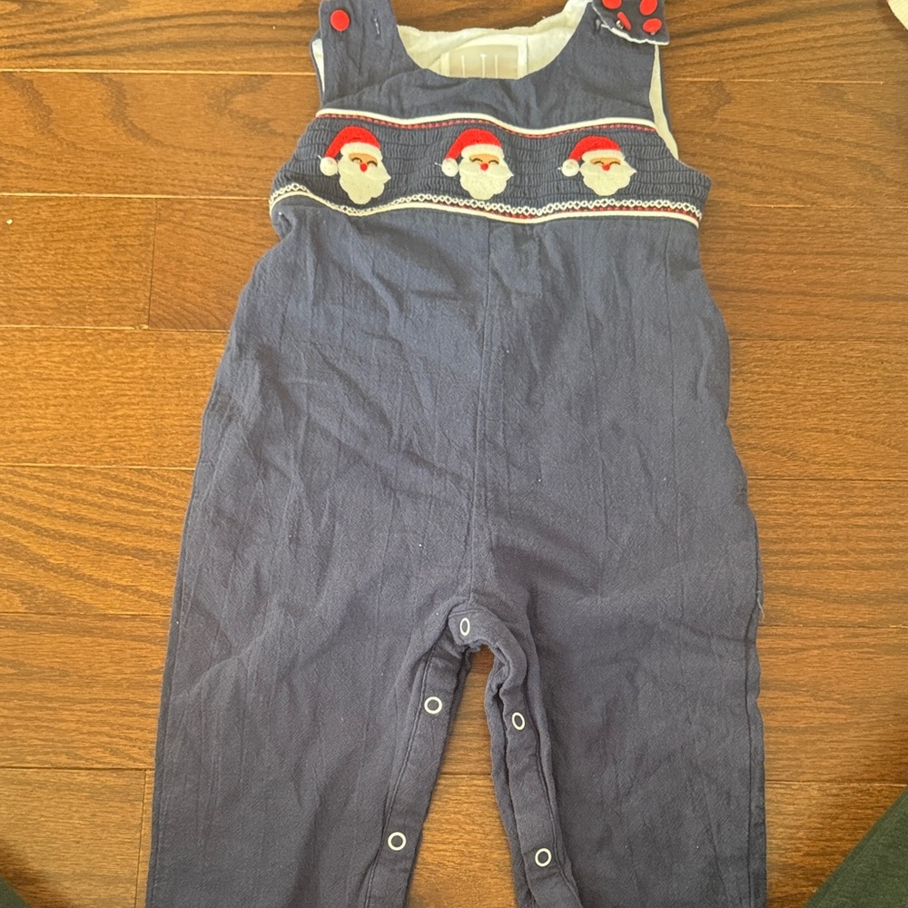 Cactus Navy Overalls with Santa Embroidery